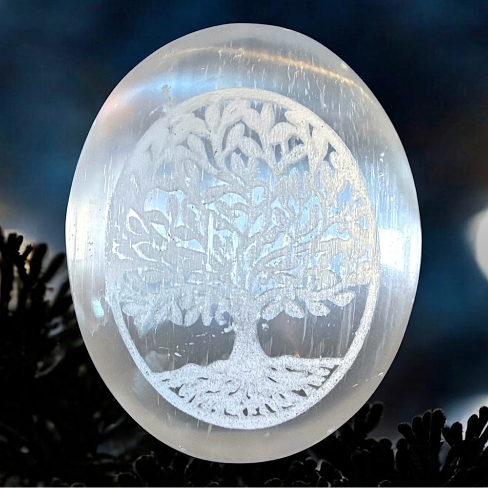 Selenite Satin Spar Tree of Life Gypsum Spiritual Crystal Good Luck Palm Stone